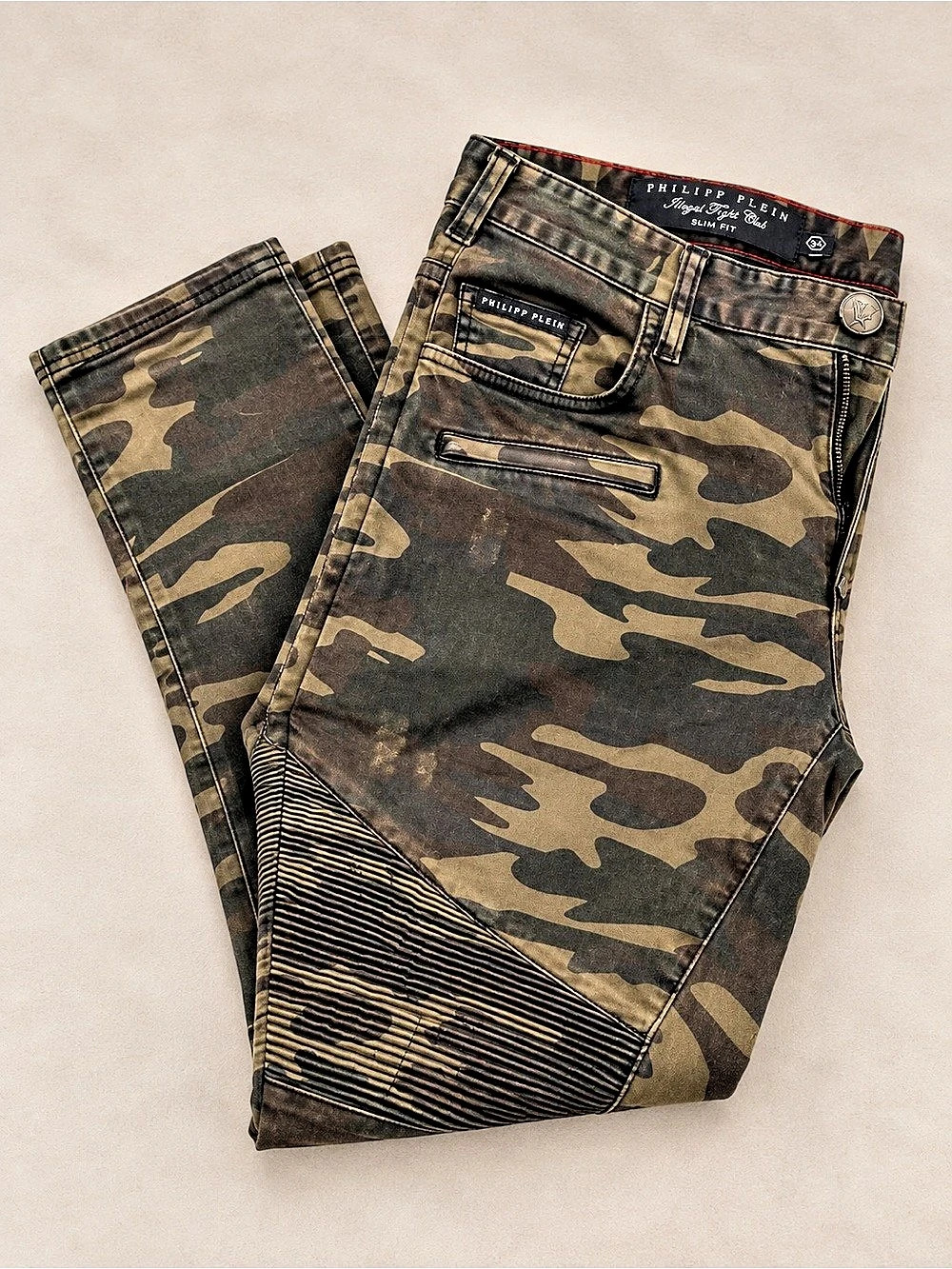 Philipp Plein Illegal Fight Club Camo Moto Pants Slim Fit Men’s Size 34